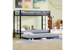 KECDUEY Letto a castello 90 x 200cm, letto con telaio in ferro, dotato di letto estraibile 90 x 190cm, letto per bambini con ringhiere alte, certificato EN747, costruzione robusta, telaio del letto in ferro