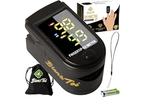 BIEN&TOI Oxymètre de doigt professionnel/écran à LED/saturomètre de pouls/moniteur de fréquence cardiaque électronique/saturation en oxygène/capteur d'oxygène/sac de transport/piles incluses/notice en Français