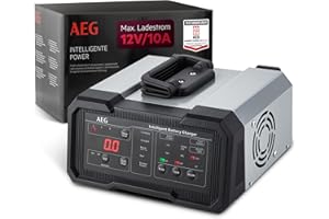 AEG Batterieladegerät CW10, für 6/12 V Batterien, 10A, automatische Ladefunktion, umfangreicher Sicherungsschutz, Erhaltungsfunktion, Ladestatusanzeige in Prozent, LED-Display