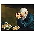 Vintage Painting of Man Praying Landscape Wall for Men/Man Praying Religious Decor for Him or Her, Black Art Christian Bedroom Decor & Living Room Art/Praying Hands Cabin Decor Room Decor (11x14)
