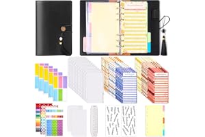 MODACRAFT A6 Budget Planner Deutsch mit PU Leder Binder Budgetaufkleber, Teiler Linea Taschen Etikettenaufkleber für Finanzplaner, Buget, Haushaltsbuch, Geld Sparen Mappe, Cash Stuffing