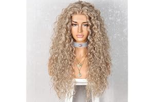 Sapphirewigs Curly Lace Front Wig Ash Gold Synthetic Wigs for Women 13x2.5 Daily Wear Party Halloween Heat Resistant Wig 24inch