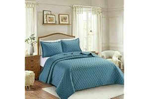 Householdfurnishing 3 piece Quilted Bedspread Comforter with Oxford Standard Pillow Shams (INS/Blue, King)