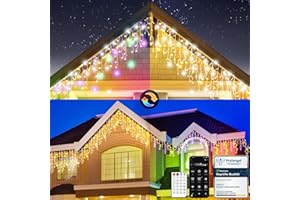 Circlio Luces Navidad Exterior, Cortina Luces Exterior Blanco Cálido y RGB, Luz Navidad con Control Remoto y APP, 17 Modos+4 Brillos+Temporizador, Decoracion Christmas (5M-200L,C/RGB)