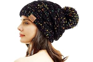 REDESS Damen Winter Pom Pom Beanie Mütze mit warmem Fleece gefüttert, Dicker Slouchy Snow Knit Chunky Baggy Skull Ski Cap