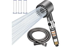 VEMFAY Pommeau de Douche Haute Pression, Anti Calcaire Pomme de Douche Economie Deau Poire de Douche Filtrant Douchette avec 1.5M Tuyau 3 Types de Jets Filtre Shower Head