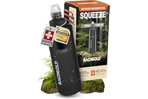 Bachgold® Squeeze Filtre a Eau – Ultraleger Purificateur d'eau (gris) avec 500 L Capacité | Élimine Bactéries, Virus & Microplastiques | pour Camping, Survie, Urgence, Bushcraft (Gris 1000ml)