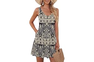 AUSELILY Damska letnia sukienka bez rękawów, z dekoltem w serek, z kieszeniami