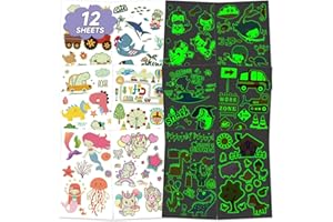 Acevegue 12 Hojas Tatuajes Temporales Niños, Luminosos Impermeables Tatuajes Pegatinas Infantiles, Tatuajes Temporales Niños Regalos Cumpleaños Colegio, Piñata Cumpleaños Decoracion Fiesta