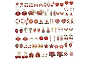 Julie Wang 60 pièces 30 paires mixtes émail rouge charmes pendentifs pour la fabrication de bijoux lot en vrac collier boucles d'oreilles Bracelet artisanat résultats