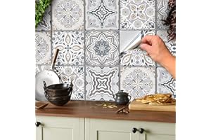 TILE STYLE DECALS 24 stück Mosaik Bodenaufkleber Wandfliese Aufkleber für 15x15cm Fliesen Fliesenaufkleber für Bad und Küche Deko Fliesenfolie für Bad u. Küche (Grau und Weiß, 15x15 cm)