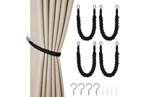HOTUT Vorhang Raffhalter, 4 Stück Curtain Rope Buckle, Handgestrickte Vorhang-Raffhalter, Vorhangbinder, Gardinen Raffhalter für Haus Office, Wohnzimmer, Schlafzimmer-Schwarz