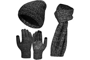 Atarni Wintermütze Schal Touchscreen Handschuhe Set - Unisex Beanie Mütze Fleece Warme Haube Winterschal Kaschmir Strickmütze Strickschal Thermo Rutschfeste Handschuhe für Herre 3-in-1 Winterset