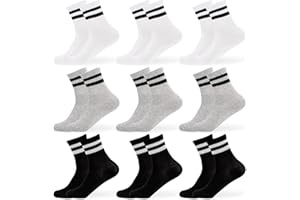 Dzpuhuojz Lot de 9 paires de chaussettes de sport pour enfants - Chaussettes de football - Chaussettes de tennis - Chaussettes de sport en coton pour enfants garçons et filles