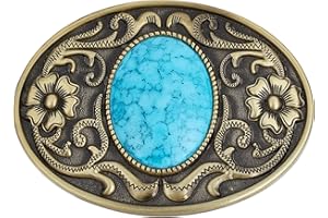 GORGECRAFT Bottoni In Pietra Turchese 90×66Mm Fibbie per Cinture Uomo American Western Cowboy Elementi Indiani Vintage Turchese Fibbia per Cintura Ovale con Fiore per Cintura Da Uomo, Bronzo Antico