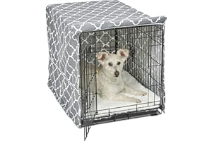 New World - Funda para jaula de perro mediana con protector de tela de teflón, funda de privacidad de polialgodón para jaulas de 76 cm, impresión de diseño gris, lavable a máquina, reduce los ladridos