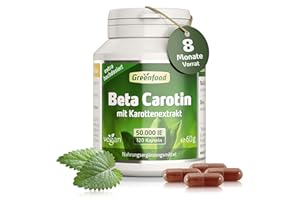 ‎GREENFOOD Beta Carotin, 50.000 i.E. (30 mg), 120 Vegi-Kapseln, hochdosiert - Vorstufe von Vitamin A (Augen, Hautschutz). Vegan.
