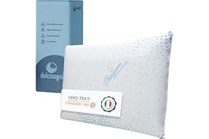 DOLCI SOGNI Cuscino Memory Foam 72x42x12 cm - Guanciale Memory Foam con Federa Lavabile Sanificata con Ossigeno Cerficata OEKO-TEX - 100% Made in Italy