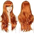 YEESHEDO Women's 28" 70 cm Cosplay Wig Long Wavy Curly Hair Ends with Bangs Wigs for Girls Heat Resistant Synthetic Wig for Party Costume Anime Halloween (Ginger)