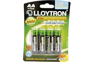 LLOYTRON NiMH Rechargeable AccuDigital Batteries / AA Size / 1300mAh / 4 Pack - B012