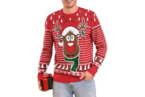Leversic Suéter Navidad Hombre Jerseys de Invierno de Cuello Redondo Suéter de Reno Jerseys Navidad Suave de Manga Larga