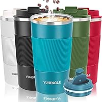 YUHENGLE Thermobecher- Isolierbecher, Edelstahl Travel Mug，18oz/510ml Vakuum auslaufsicher Reisebecher mit Deckel…