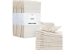 JEMIDI Servilletas Tela - 12x Servilletas Blancas de Tela de 100% Algodón Oeko Tex - Servilletas Tela Blancas con Aspecto de Lino - Set 12x Servilleta de Algodón 40 x 40 cm