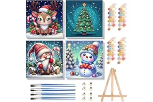 Viart 4 Pack Paint by Numbers for Children with Frame, Easy Christmas Paint by Number for Kids Ages 4-8-12 with Easel, Christmas Painting by Numbers for Kids Perfect for Gift Home Wall Decor(8x8inch)