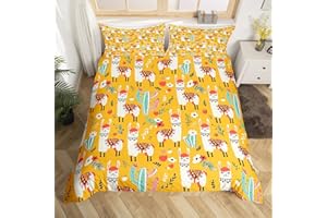 Homemissing Set di biancheria da letto con lama carina Cartoon Llama Alpaca copripiumino per bambini ragazzi ragazze cactus rami floreali trapunta copripiumino animale esotico 3 pezzi matrimoniale