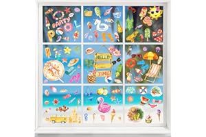 KIKISML Adesivi Finestre Estate, 9 Fogli 126 Pezzi Vetrofanie Hawaiane Decorazione Della Finestra Estiva Adesivo Gelato All'Anguria per le Camerette dei Bambini