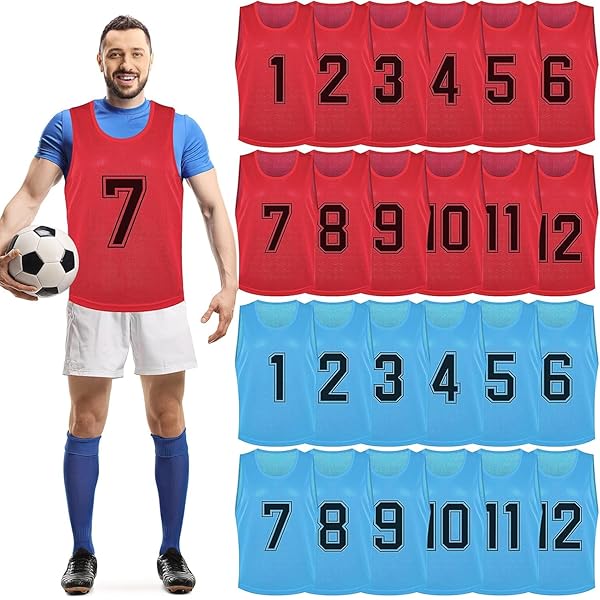 24 Pezzi Maglie Allenamento Calcio - Pinnies Numerati 1-12 Per Basket, Pallavolo, Sport Di Squadra - Foto 12
