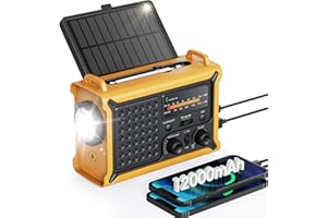 ROXICOSLY Emergency Weather Radio with Solar and Hand Crank - Portable NOAA AM/FM Weather Alarm Radio, 12000mAh/44400mWh Power Bank, LED Flashlight & Reading Lamp, SOS Alarm for Hurricane Kit Camping Survival