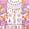 1st Birthday Decorations for Girls - Pink First Birthday Decorations Include High Chair Banner Pennant Star Garland Tassels Balloons Suitable for Kids and Baby Girls 1st Birthday Party Decorations