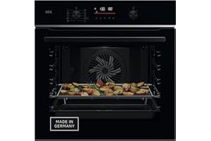 AEG Wifi Einbaubackofen, Serie 6 LED-Touchdisplay, Made in Germany, Pyrolyse Selbstreinigung, Kerntemperatursensor: Für Punktgenaues Garen, AirFry, 45 Automatikprogramme, Schwarz, TS6PB50WAB