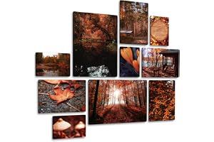 Giallobus - Set med 10 flerpanelsmålningar - Höstlugn - Mdf trä - | 2 x 42x29,7cm | 4 x 29,7x21cm