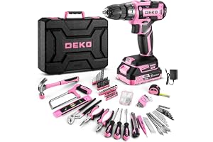 DEKO Verktygsset 186 Delar, Elektrisk Borrmaskin 20V Rosa | Hållbara och multifunktionella professionella verktyg, hemreparat