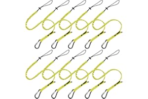 BearTOOLS Tool Lanyard with Buckle Strap - Clip Bungee Cord - Heavy Duty Screw Locking Carabiner - Fall Protection and Safety - Adjustable Loop End - Tough Tether - Construction - 10PK (Yellow 0929YS)