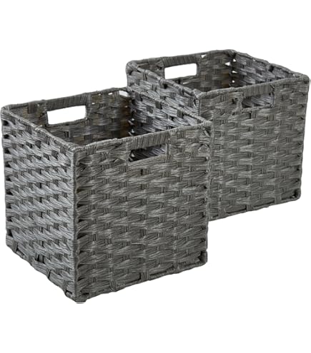Rotan Gevlochten Opbergmand/opbergbox Kunststof - Taupe - 34 X 40 X 23 Cm Kast Mandjes