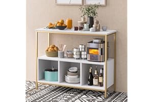 TANGZON Storage Cabinet, Wooden Sideboard with Large Open Shelf, 3 Compartments & Adjustable Foot Pads, Metal Frame Console Buffet Cupboard for Kitchen Dining Living Room, 110x42x88cm (White)