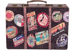 BIRENDY Valigia KD 1291 in legno rivestita in ecopelle con finitura in pelle, con inserti in metallo, in effetto anticato, di alta qualità, Bunt, Größe XL (36cm B x 25cm T x 12cm H )