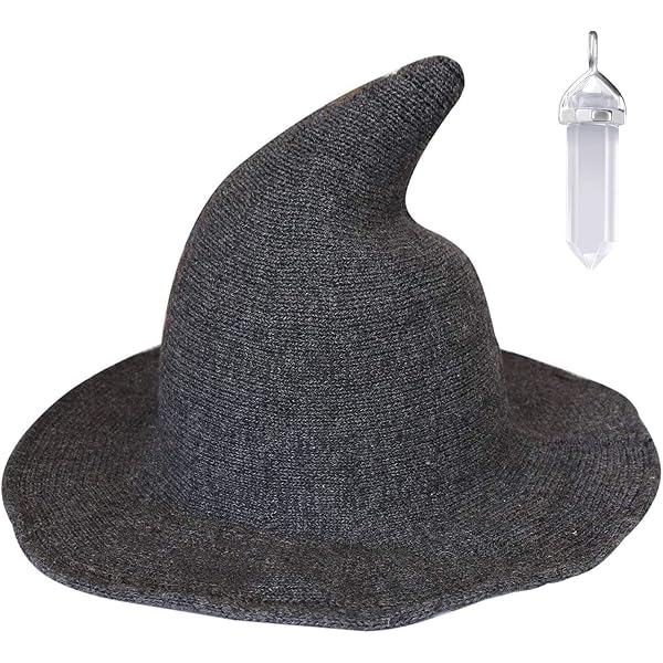 QUUPY Cappello a punta da strega da donna Cappello da mago lavorato a maglia a tesa pieghevole per costume di Halloween Cappellino autunno inverno caldo quotidiano
