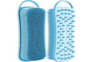 YEADMAL Dual-use Silicone Body Scrubber with Scalp Massage Shampoo Brush Exfoliating Bath Body Brush Gentle Silicone Shower Scrubber, Lather Well for Shower Gel/Soap/Body Wash (Blue)
