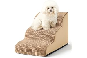 COZY KISS Escalier pour Chien 40cm, Étape pour Animaux en Éponge avec Couvercle Amovible, Échelle pour Chiot, Chat, Animaux Agés, Lit et Sofa, Léger, Durable, 40x57x40cm, 3 Marches, Marron Clair