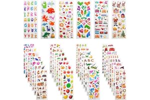 Leenou Adesivi per Bambini, 900+ 3D Stickers per Puffy Adesivi per Regali Gratificanti Scrapbooking Inclusi Camion, Aeroplani, Animali, Pesci, Dinosauri, Numeri, Frutta e Altro (36 Fogli)