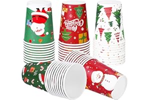 Fovths 50 Stück Weihnachts-Pappbecher 9oz, Glühwein Einweg-Pappbecher, 5 Designs, Weihnachts-Partybecher für Heißgetränke drinnen Punschbecher Partyzubehör Tischdekoration