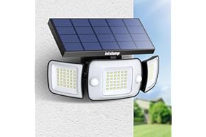 intelamp Lampe Solaire Exterieur 6000mAh Lumière Solaire Extérieure avec Détecteur de Mouvement 1200LM IP65 Eclairage Exerieur Solaire Projecteur LED de Sécurité Eclairage Mural d'extérieur