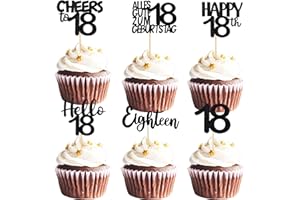 ALEGRE Cupcake Topper 18. Geburtstag Junge,24 Stück Muffin Deko 18 Geburtstag,Schwarz Glitzer Cupcake Deko 18. Geburtstagdeko Mädchen,Happy 18th Tortendeko 18 Geburtstagdeko,2007 Kuchen Deko 18