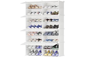 JOISCOPE Shoe Storage Cabinet Organiser, Multifunctional 2 x 8 Tier Modular Cube Shoe Storage Cabinet for Space Saving, for Hallway Bedroom Entryway for All Kinds of Shoes, Milky