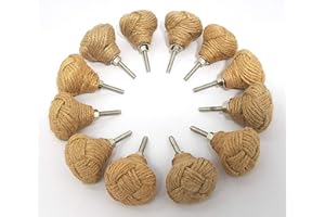 Nautical Replica Hub Natural Jute Drawer Handles Lot of 12 Monkey Fist Jute Rope Shelves Drawer Knobs (6 Pair)