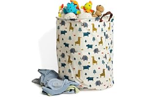 kreativherz - Aufbewahrungskorb & Wäschekorb für Baby & Kinder im Safari-Motiv aus Leinwand-Gewebe - Spielzeug-Korb zur Aufbewahrung im Kinderzimmer groß - Bad Wäschekörbe & Ordnungssystem Organizer